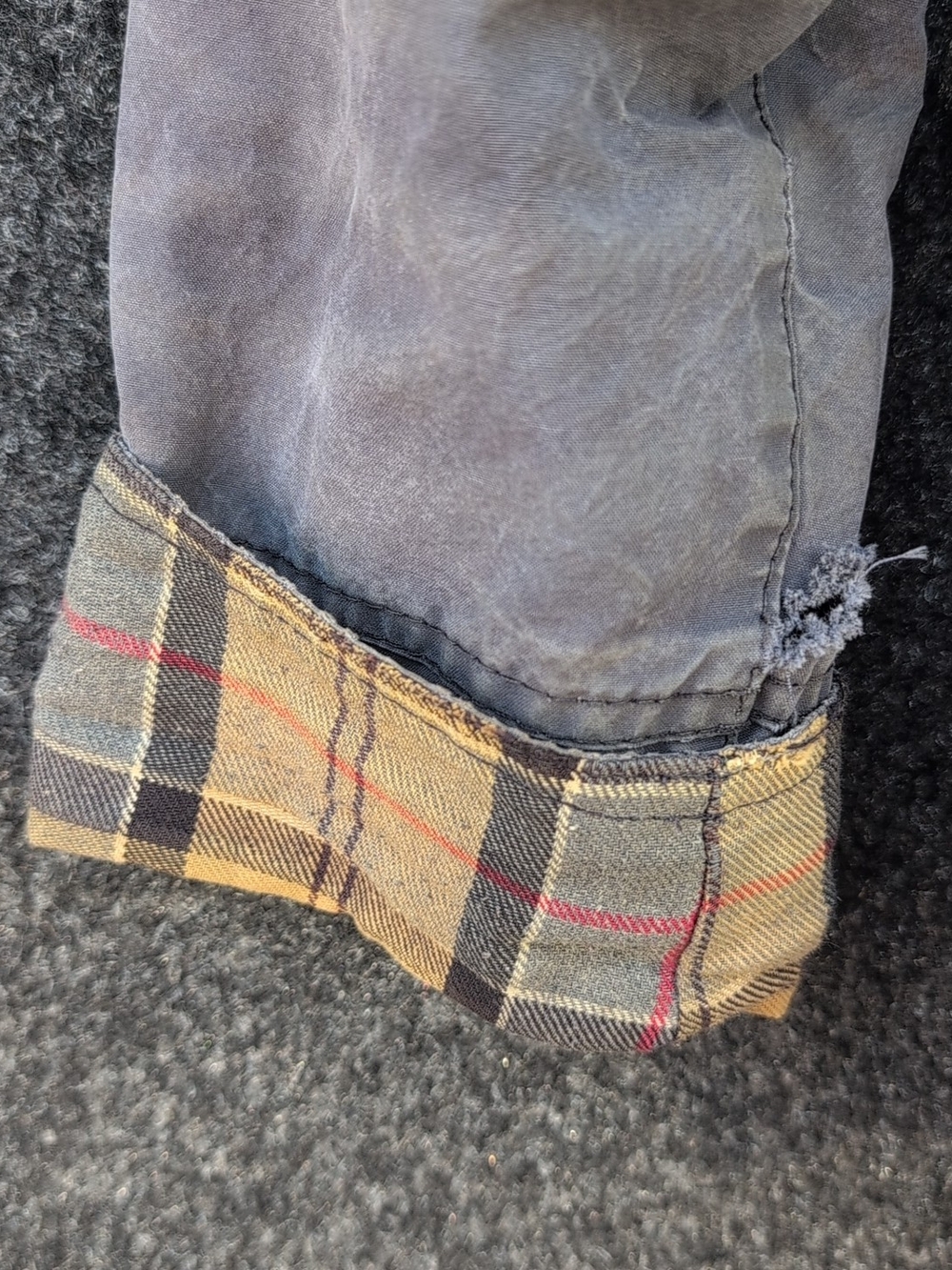 Barbour Beadnell Jacket Size 6 Gray Wax Tartan Plaid Corduroy Collar Faded Work - Picture 3 of 14